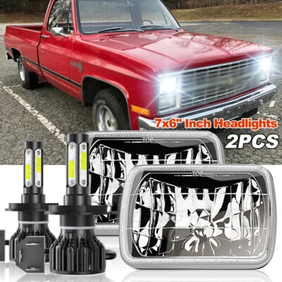 For Chevrolet C10 C20 C30 1981-1986 Pair 7x6" LED Headlights Hi/Low Lamps 6000K - Image 1 of 4