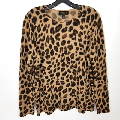 Suéter Charter Club Mujer 100% Cachemira Estampado Animal Talla L Marrón Pullover Acogedor Foto 1 de 4