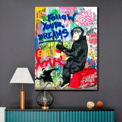 BANKSY MONKEY PRINT ON STRETCHED CANVAS PRINTS ABSTRACT ARTWORK GRAFITTI MICKEY - image 1 of 4