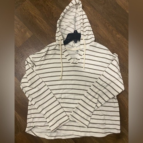 OFF WHITE Gru di carta Anthropologie donna pull over a righe con cappuccio. Taglia media