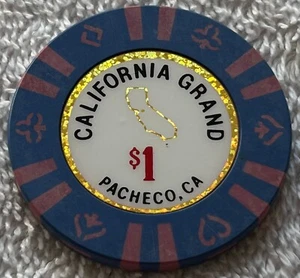 CALIFORNIA GRAND CASINO #A $1 Table Chip Current Gold Inlay Pacheco California* - Picture 1 of 2