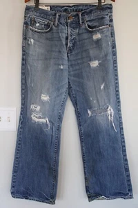 ABERCROMBIE & FITCH KILBURN LOW RISE BOOT CUT JEANS 31x30 distressed denim A&F - Picture 1 of 6