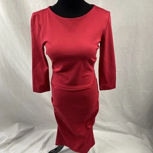 Vestido de cóctel Nicole Miller Artelier rojo acanalado manga larga mediano - Imagen 1 de 5