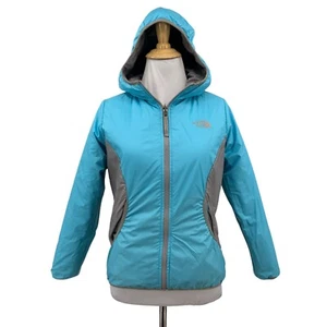 The North Face Reversible Jacket Girls Youth M Medium Aqua Grey Quilted Filled - Picture 1 of 16