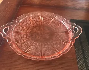Vintage 1930's Pink Cherry Blossom Double Handle 10-3/8" Cake Tray / Plate R5 - Picture 1 of 5