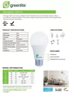 Greenlite LED 9W 60W Equivalent A19 Omni Light Bulbs 830 Lumens Dimmable - Picture 1 of 2