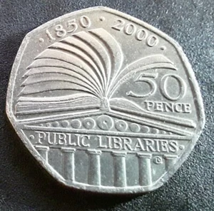 Großbritannien - Great Britain 50 Cents Pence 2000 Public Libraries 1850- 2000 - Bild 1 von 6