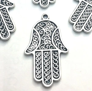 4 dijes de mano Hamsa más grandes protección palma antiguo plata peltre colgante 34x21 mm - Imagen 1 de 3