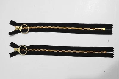 Lot of 2 - 11 inch Black & Brass #5 YKK Pocket Zippers with hoop pull New! - Image 1 of 2