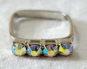 Silver Tone Square Shaped Ring With Iridescent Colored Stones Size 7 J2-654 - Picture 1 of 6