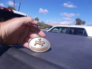 FIBBIA CINTURA vintage nichel argento trofeo striscione cowboy bullrider - Foto 1 di 4