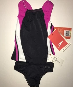 SPEEDO Girls' 2-pc.Colorblock Tankini Swimsuit Set BLACK/WHITE/PINK Size 4 NWT - Picture 1 of 12