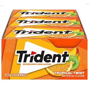 Trident Tropical Twist Sugar Free Gum, 12 Packs of 14 Pieces, 168 Total Pieces - Picture 1 of 9