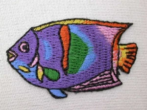 Colorful Reef Fish Embroidered Iron On Applique Patch 1 7/8 Inches - Picture 1 of 1