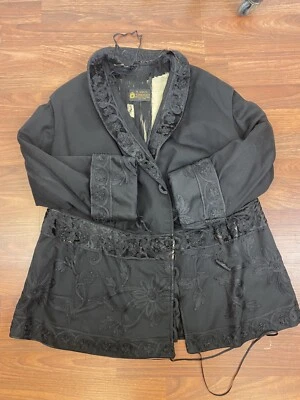 Antiguo Abrigo Chaqueta de Lana Negro Eduardiano Vintage Borde de Piel Soutache COMO ESTÁ Foto 1 de 4
