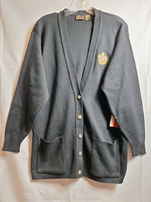 Nuevo con etiquetas Suéter Cárdigan Pequeño LIZSPORT De Colección Talla S Negro Cresta Logo Preppy Stock Muerto Foto 1 de 4