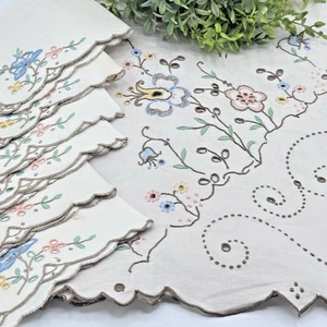 Mesa y 6 servilletas de lino bordado de colección corte floral Cottagecore LEER - Imagen 1 de 24