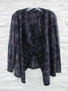 Lafayette 148 Purple Navy Blue Gray Wool Knit Drape Front Tie Dye Cardigan M - Picture 1 of 5