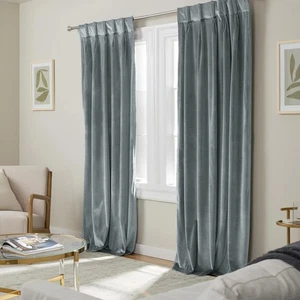 TOWN COUNTRY LUXE Exclusive Home Velvet Pinch Pleat Curtain Panels 2-27x84 54x84 - Picture 1 of 6
