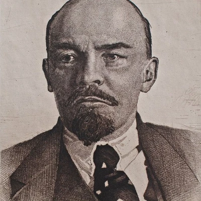 Leon Schnell Lenin Porträt Politik Russland Realismus Radierung Anfang 20 Jhd - Bild 1 von 4