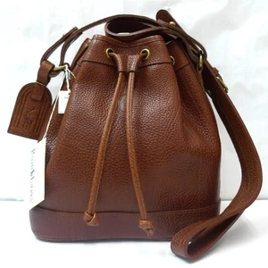 POLO RALPH LAUREN Women's Drawstring Shoulder Bag Leather Brown Gold Ladies - Picture 1 of 7