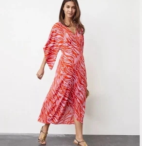 Cabi Midikleid rot rosa Zebramuster S fließend Kimonoärmel asym Saum - Bild 1 von 9