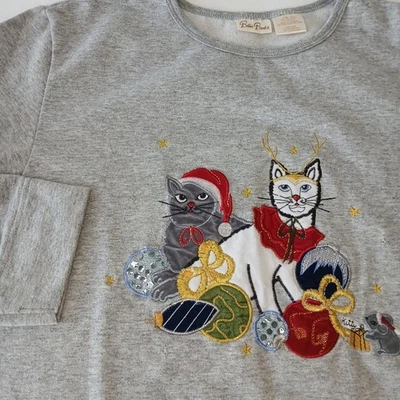 Sudadera Bobbie Brooks Gato L Gris Años 90 Navidad Gatito Bordado Grannycore Foto 1 de 4