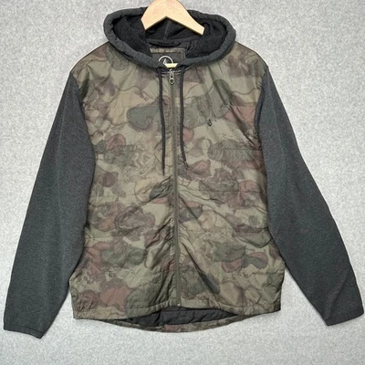 Volcom Camo Puffer Hoodie Jacket Men's L Full Zip Lightweight Hooded NEW - Image 1 of 4