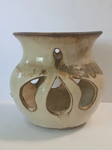 Handgeworfen Studio Kunst Keramik durchbohrte Vase Kerzenhalter signiert Ton & Co - Bild 1 von 5