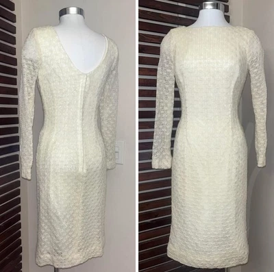 Vestido suéter vintage de punto transparente marfil años 60 años 60 manga larga Foto 1 de 4