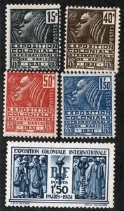 Frankreich Sc 258-262 Multicolor 15c-1.50fr 1930 Original Gummi Klappsatz - Bild 1 von 1
