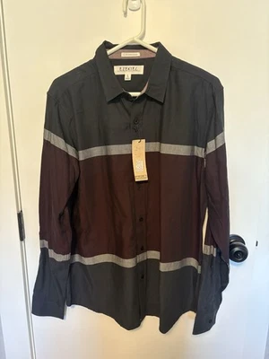 NWT Ezekiel Black Burgundy Mens Large Button Down Long Sleeve Dress Shirt - Image 1 of 4