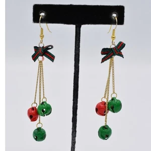 Pendientes colgantes de colección Jingle Bells arco de oro rojo declaración de vacaciones de Navidad 9I - Imagen 1 de 8