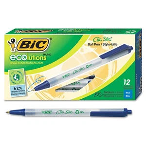 Bic Ecolutions Clic Stic Retractable Ballpoint Pen Blue Ink 1mm Medium Dozen - Picture 1 of 7
