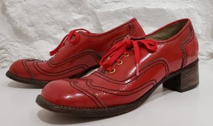 Vintage 1970's Red Leather Chunky Heel Mod Hippie Shoes Women's Size 8.5 AA - Picture 1 of 10