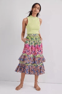 New Anthropologie Villa Tiered Midi Skirt sz Medium - Picture 1 of 10