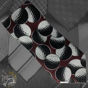 Renaissance Mens Burgundy Golf Balls Print Classic Necktie Handmade Neck Tie - Picture 1 of 6