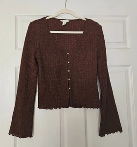 Preowned H&M Brown Textured Jersey Top Size Medium - Picture 1 of 6