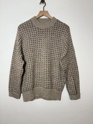 Vtg Eddie Bauer Sweater Men M Brown Tan Pure Wool Birdseye Fisherman Crewneck - Image 1 of 4