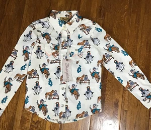 Camicia manica lunga Wrangler ragazza Western Pearl Snap taglia XS/XCH/TP NUOVA CON ETICHETTE 3-1 - Foto 1 di 15
