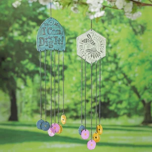 Artisan Cast Aluminum Wind Chime Mobile, I Can Dig It with Florals - Bild 1 von 5