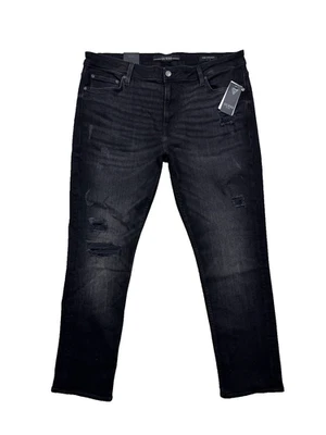NWT Guess Slim Straight Distressed Stretch Denim Jeans in Faded Black Size 38 - Image 1 of 4