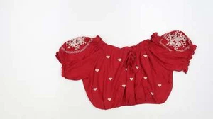 Topshop Womens Red Cotton Blend Cropped Blouse Size 8er - Hea - Picture 1 of 12