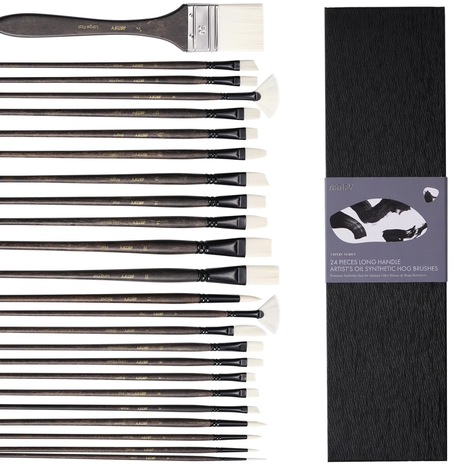 ARTIFY Paint Brush Set 24 Piece Long Handle Oil Paint Brushes with Stiff Nylo... - Image 1 of 4