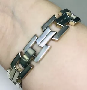 Bracciale Vintage Inghilterra Argento Sterling Maglia Geometrica J336 - Foto 1 di 8