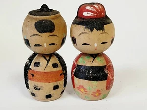 Bambole asiatiche vintage in legno teste girevoli metà secolo - Foto 1 di 6
