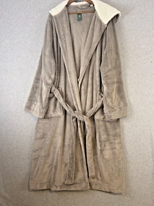 LL Bean Wicked Plush Robe Women 3X Taupe Hooded Pocket Tie Waist Cozy Lounge NWT - Picture 1 of 14
