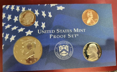1999 S Kennedy 5 coin Proof Set - No Case Or Box - Free Shipping~ Cover