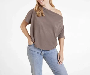 Nuuds Women's Mocha Vintage Cotton Off The Shoulder T-Shirt Sz M - Picture 1 of 6