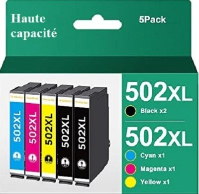 ILLICOENCRE Pack 5 cartouches pour Epson Expression XP-5100 5105 WF-2860 2865-DWF 502 502XL